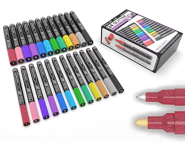 Acrylic Paint Markers Paint Pens Special Colors Set Extra Fine And Medium Tip Combo For Rock Painting, Canvas, Fabric, Glass, Mugs, Wood, Ceramics, Plastic, Multi-Surface. Non Toxic, (GLITTER) - GLITTER COMBO