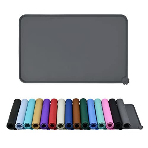 Reopet Silicone Dog Cat Bowl Mat Non-Stick Food Pad Water Cushion Waterproof - Multiple Colors, Sizes & Purposes - 18.5" x 11.5" - Grey