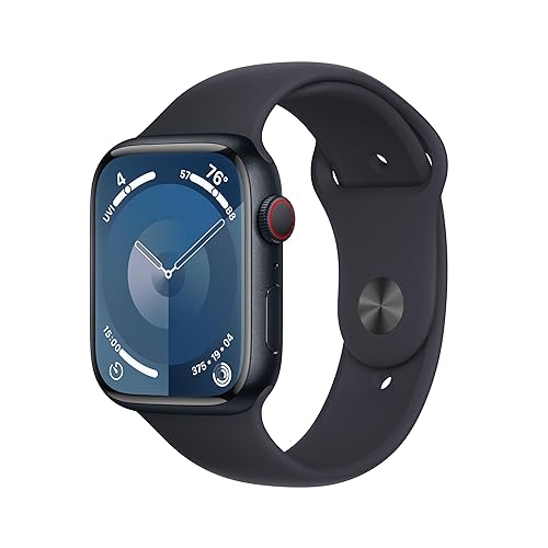 Apple Watch Series 9 45mm (GPS + Cellular) Midnight Aluminum Case with Midnight Sport Band, M/L (Renewed) - 45mm - M/L - Midnight Aluminum Case With Midnight Sport Band