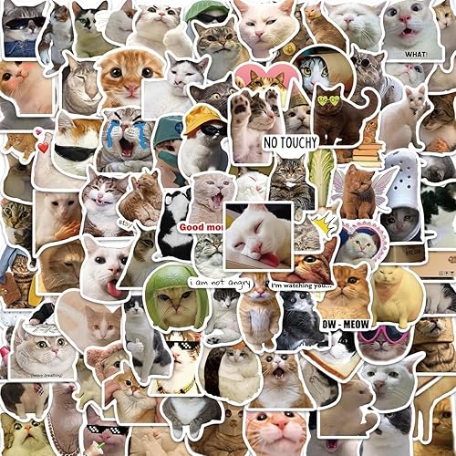 Yuyul 100 Pcs Cute Cat Meme Stickers, Funny Kitten Stickers for Journaling Laptop Scrapbook Water Bottles Guitar Suitcase, Waterproof Vinyl Decals for Teens Adults Boys Girls Gift - Color-1