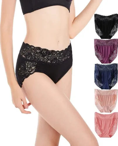 Ladies Sexy Lace High Waisted Panties , Soft Full Breathable Briefs For Women 5-Pack at Amazon Women’s Clothing store