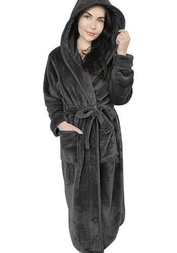 Fleece Hooded Bathrobe - Plush Long Robe at Amazon Women’s Clothing store