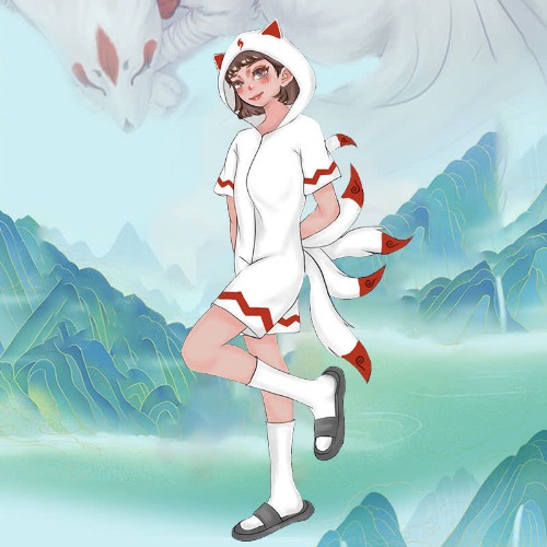 Nine-tailed Fox Plush One-piece Hooded Pajamas