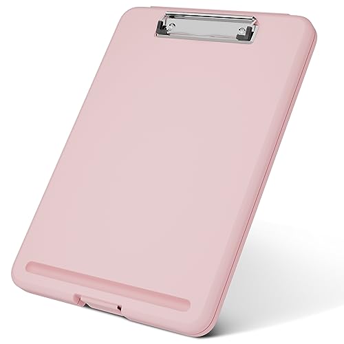 Hongri Plastic Clipboard with Storage, Open Nursing Clipboard Foldable Storage for Nurses, Lawyers, Students, Classroom, Office, Women, Man, Size 13.4" x 9.4" X 0.9", Pink - Pink