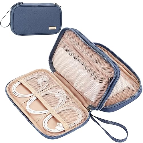 NISHEL Travel Cord Organizer Case, Double Layers Tech Electronic Case, Travel Essentials for Charger, Cable, Phone, Flash drive, Aegean-Blue - Aegean-Blue - Double layer