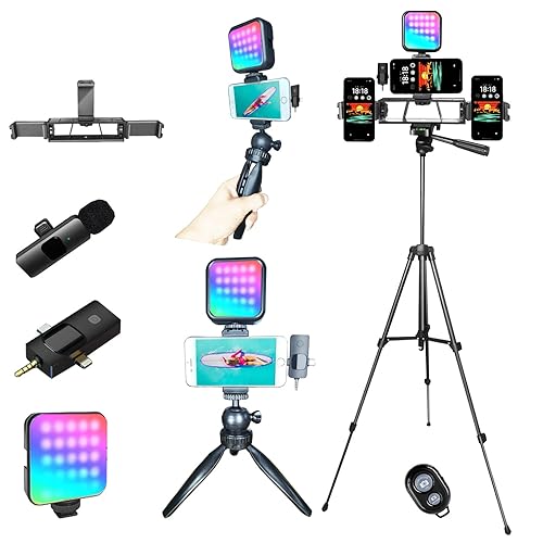 Litchitech Vlogging Kit for iPhone,Vlogging Kit,Vlogging Kit for Andriod Phone, Content Creator Essentials with Tripod 60" / Multiple Holders/RGB Light/Lavalier Mic/Remote