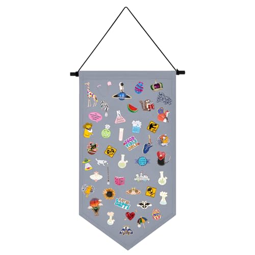 Kunyeah Wall Hanging Brooch Organizer Storage Case Colorful Canvas Pin Board Stand Enamel Pin Badge Hanging Holder Display Banner Earrings Collection Holder - Pins No Included (Gray) - Gray