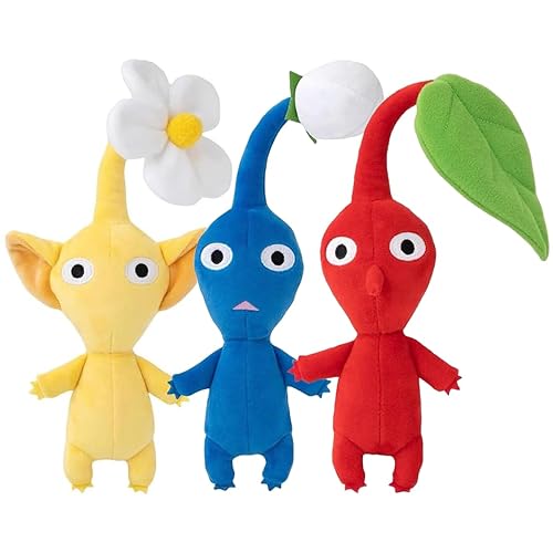 PLSDOIT New Pikmin Plush, 11.8inch Red Blue Yellow Pikmin Plushies Toy.Cute Plush Toys Halloween, Christmas, Children and Adults' Birthday Parties Game Enthusiast Gifts（3-pcs）