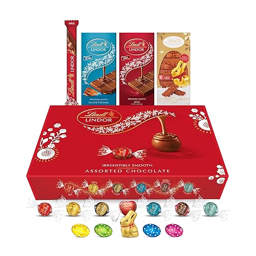 Lindt Lindor Easter Hamper Box - 733g (48-piece Set) - Mini Easter Eggs and Gold Bunny Chocolates - Chocolate Gift Truffles with a Smooth Melting Filling - Assorted Flavours - Easter Hamper