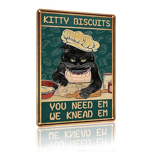 Black Cat Kitty Biscuits You Need We Knead Sign Vintage Wall Decor Kitchen Retro Metal Sign Cat Home Decor 8x12 In (2513)