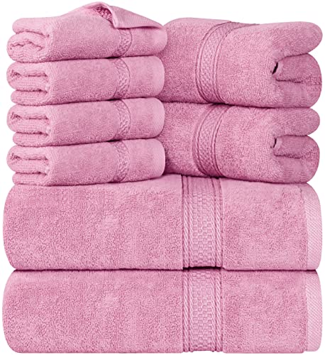 Utopia Towels 8 Piece Towel Set - 2 Bath Towels, 2 Hand Towels and 4 Washcloths Cotton Hotel Quality Super Soft and Highly Absorbent (Pink) - Pink