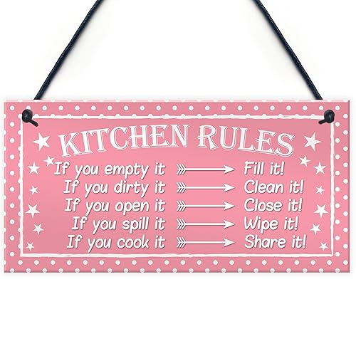 RED OCEAN Funny Kitchen Rules Polka Dot Funny Home Decorative Hanging Plaque Friendship Gift Wall Sign
