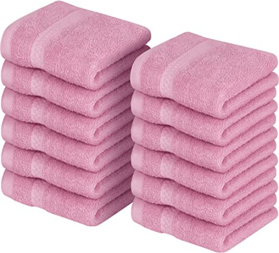 Utopia Towels Premium Washcloth Set (30 x 30 CM) 100% Cotton Face Cloths, Highly Absorbent and Soft Feel Fingertip Towels (12-Pack) (Pink) - Pink