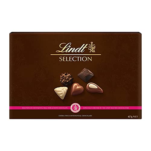 Lindt Selection Extra Fine Continental Chocolate Box Extra Large | 40 Assorted Milk, Dark and White Chocolates, 427g | Gift Present or Sharing Box for Him and Her |Christmas, Birthday, Congratulations - Master Chocolatier - 427g