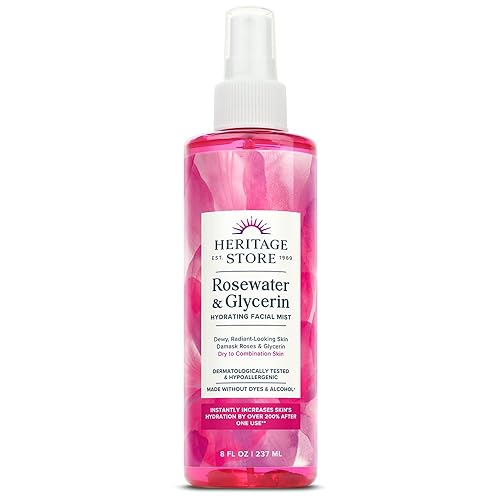 Heritage Store Rosewater with Glycerin | Alcohol Free, 100% Pure Vegan | Benefits Skin, Hair & More | Facial Toner & Moisturizer | Mist Spray | 8 oz - Single