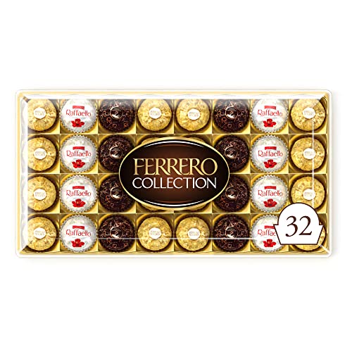 Ferrero Collection Pralines, Easter, Chocolate Gift, Birthday Gifts, Assorted Rocher, Coconut Raffaello and Dark Chocolate Rondnoir, Box of 32 (359g) - Collection 32