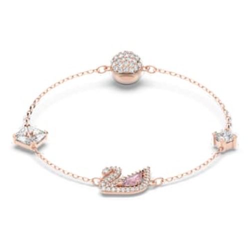 Swan bracelet, Magnetic closure, Swan, Pink, Rose gold-tone plated