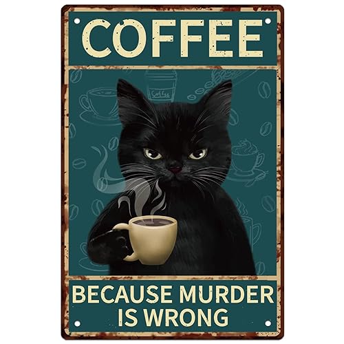 GLOBLELAND Coffee Cat Vintage Metal Iron Sign Plaque Poster Retro Metal Wall Decorative Tin Signs 11.8×7.9inch for Home Bar Coffee Shop Restaurant Kitchen Club Decoration - Cats and Coffee