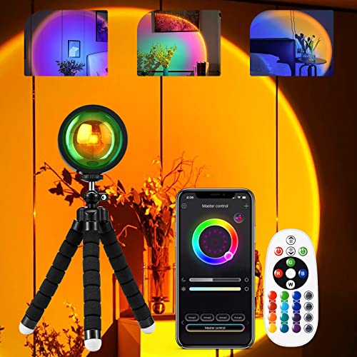 HUGOMOVA Sunset Lamp Projector, Multiple Colors Sunset Lamp with APP & Remote Control,360 Degree Rotation LED Sunset Projection Lamp w Fade Mode for Photography/Party/Gift/Home Room Decor - Countless Colors-APP Control