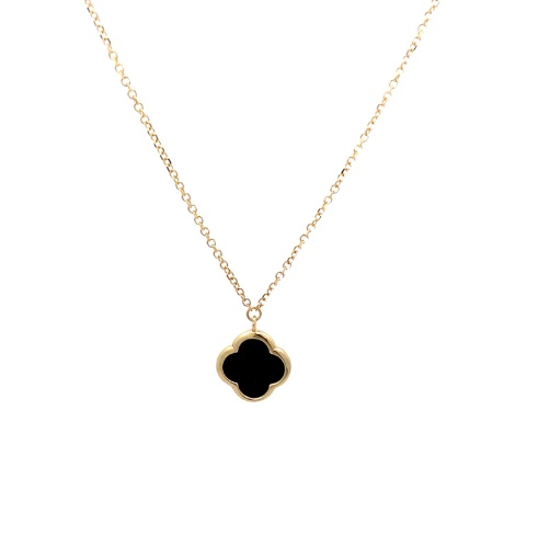 9ct Yellow Gold Onyx Clover/Quatrefoil Necklace