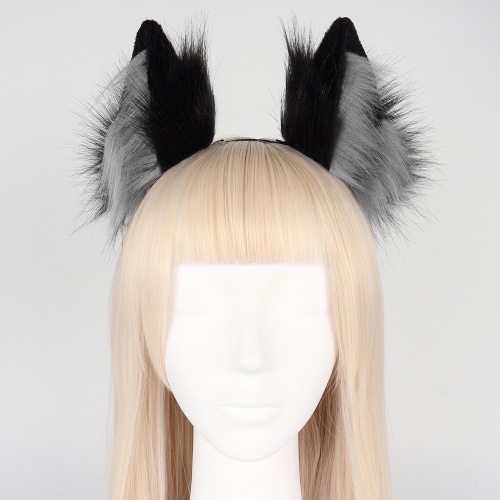 Fur Cat Ears Headband - Cosplay Party Accessory - Grey / One Size