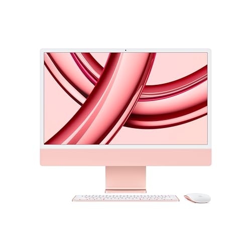 Apple 2023 iMac All-in-One Desktop Computer with M3 chip: 8-core CPU, 10-core GPU, 24-inch 4.5K Retina Display, 8GB Unified Memory, 512GB SSD Storage. Works with iPhone/iPad; Pink; French - French - 512GB Storage / 8GB Unified Memory - Pink - M3 chip with 8-core CPU, 10-core GPU