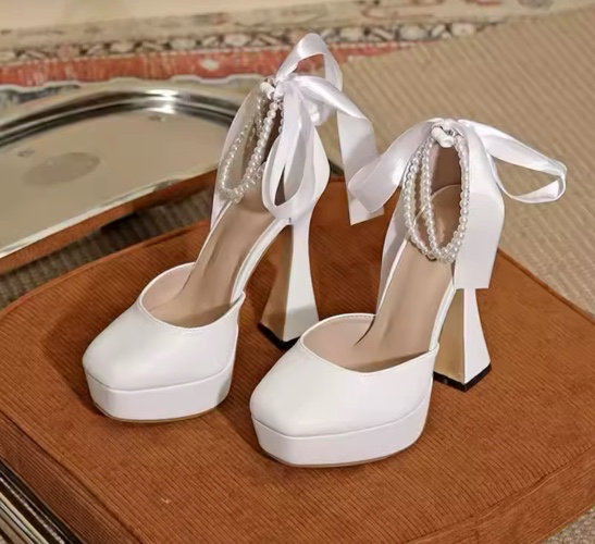 White pearl heels