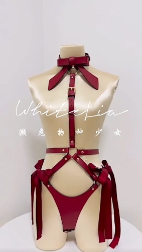 Red Christmas PU Leather tie suit