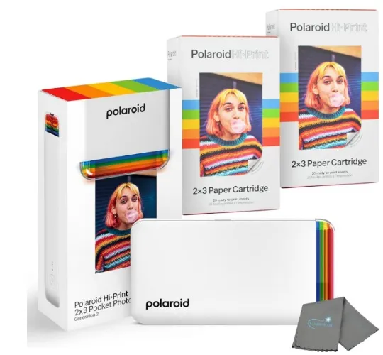Polaroid Hi Print + 40 Photo Bundle, 2nd Generation Phone Printer, 2x3 Pocket Photo Printer, Portable Bluetooth Photo Printer for iPhone & Android Cleaning Cloth