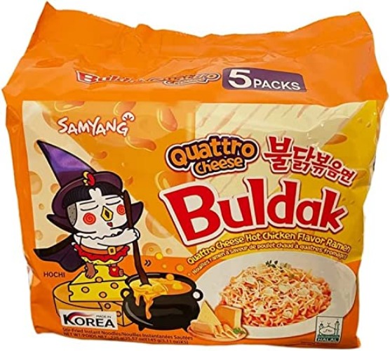 New Samyang Buldak Quattro Cheese Ramen Hot Chicken Flavor Ramen Pack of 5 (145g x5) - Cheese - 5.11 Ounce (Pack of 5)