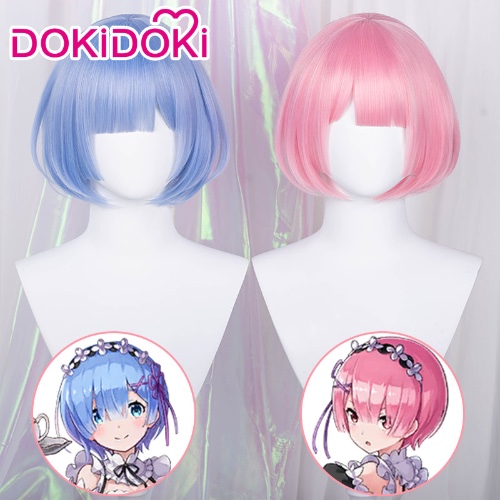 【Ready For Ship】DokiDoki Cosplay Anime Re : Zero Cosplay Wig Re: Starting life in a different world from zero Ram/Rem Wigs Women Pink/Blue Hair Halloween | Rem
