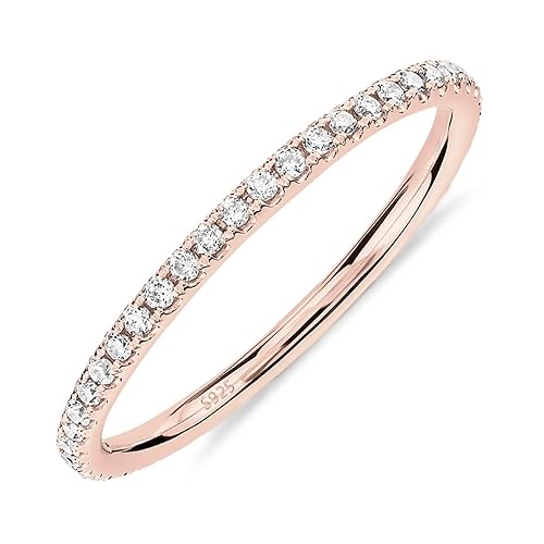 PAVOI 14K Gold Plated Sterling Silver CZ Simulated Diamond Stackable Ring Eternity Bands for Women - 5 - 14K Plated - Rose Gold