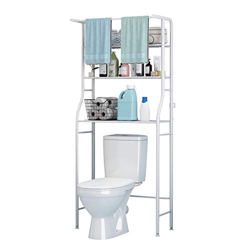 UDEAR 3 Shelf Bathroom Space Saver,Over The Toilet Rack,Bathroom Corner Stand Storage Organizer Accessories,The Washing Machine,with Hanging Rod,Bathroom Tower Shelf,White - White