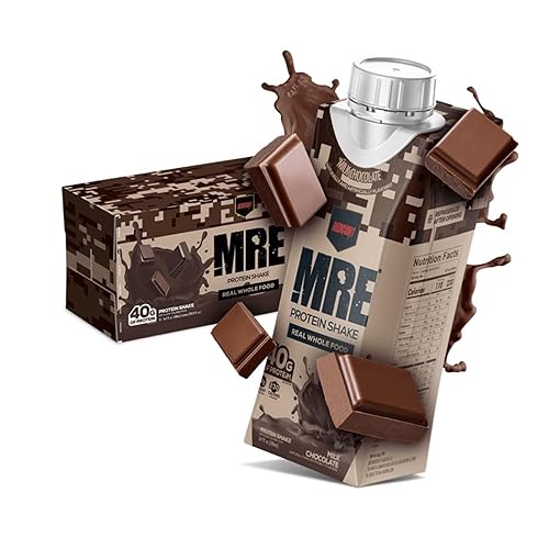 REDCON1 MRE Ready to Drink Protein Shakes, Milk Chocolate - Lactose + Whey Free RTD 40grams Protein Made with Real Whole Food Protein Blends - Keto-Friendly and Easy to Digest Nutritional Shake (12 Pack) - Chocolate - 12 Count