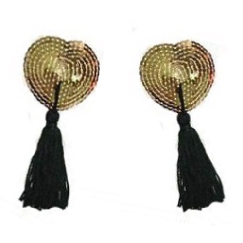 Gold Sequin Heart Nipple Covers Tassels Pasties - Leopard & Lace Australia