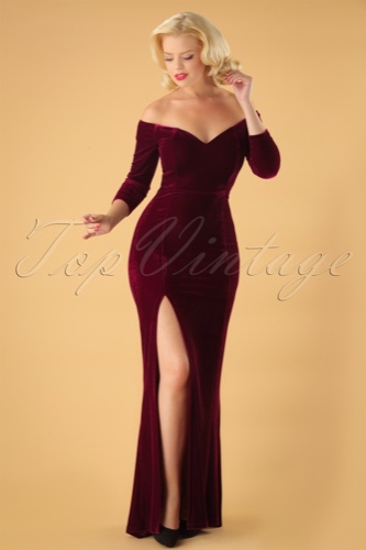 50s Anjelica Velvet Maxi Dress in Wine