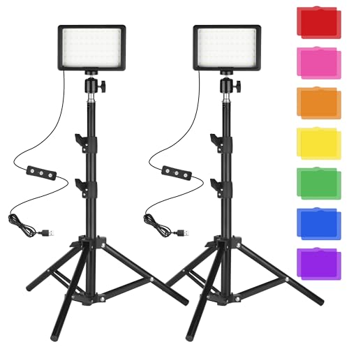 Lumière LED Photo Vidéo 2-Pack, Ci-Fotto Lampe à LED USB 5600K dimmable pour la Photographie avec Trépieds et Filtres de Couleur pour Studios, YouTube,TikTok, l'enregistrement Vidéo, Streaming de Jeux - 2-pack