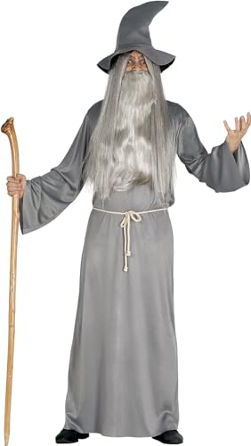FIESTAS GUIRCA Mens Adult Wizard Fancy Dress Costume Sorcerer Grey Tunic with Hat Witcher Outfit Male Halloween Dress Up Man - M