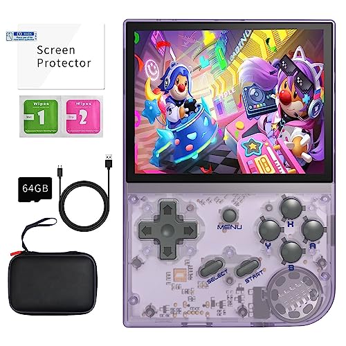 RG35XX Retro Handheld Game Console , Dual System Linux GarlicOS 3.5 Inch IPS Screen Built-in 64G TF Card 6831 Games Support HDMI TV Output With Portable Bag (Transparent Purple) - RG35XX Bag-Transparent Purple