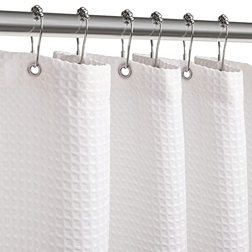 ZARCKER Waterproof Shower Curtain, 182x182CM Waffle Bathroom Curtain with Impemeable Coating Mould and Mildew Resistant Fabric Bath Curtain-Polyester/Quick-Drying/Weighted Hem - White - White-waffle - 182 x 182cm(LxH)