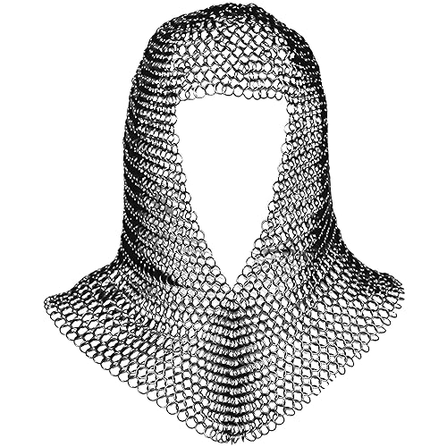 Mythrojan Chainmail Coif Medieval Knight Renaissance Armor Chain Mail Hood Viking LARP 16 Gauge - L - Silver
