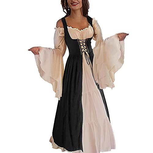 Aibaowedding renaissance dress women medieval dress halloween costume for women - Black#1 - L-XL