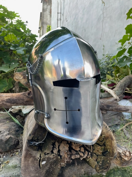 Medieval Barbute Helmet Role Play Knight Wearable Helmet Steel With Liner And Chin Strap, With Stand Mens Gift, Husband Gift, Halloween Gift