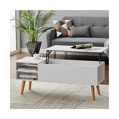 INMOZATA Lift Up Top Coffee Tables for Living Room Wooden Centre Table with Hidden Drawer and Open Case Storage for Home Office Furniture(White) - White