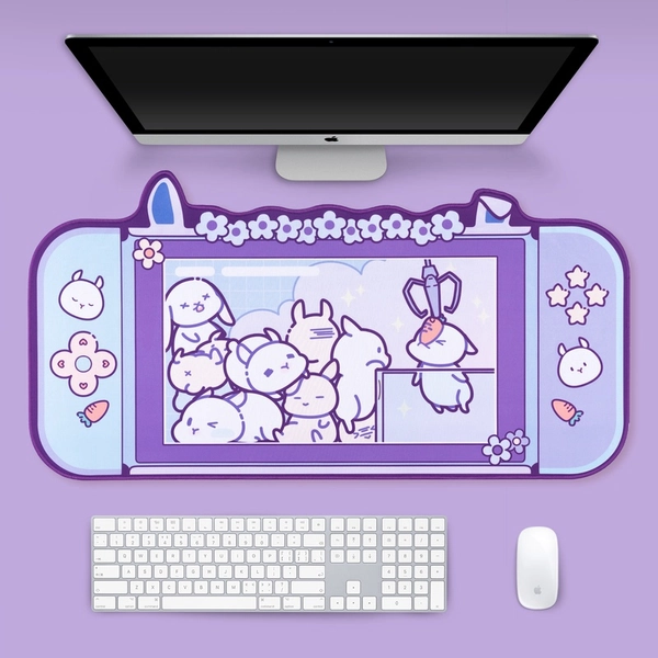 Cute Gaming Mouse Mat Purple Large Desk Mat Keyboard Wrist Rest Kawaii Decor - C