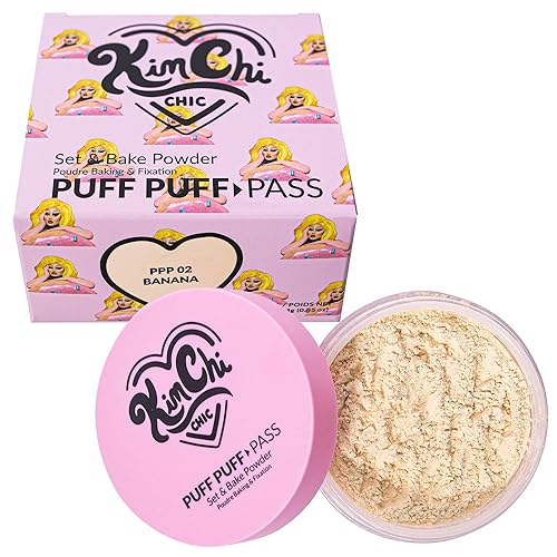 Kimchi Chic Beauty Puff Puff Pass Set and Bake Powder, Loose Face Powder with Extra Fluffy Setting Powder Puff, Soft Translucent Face Makeup for Uneven Skin Tone, 02 Banana - Banana