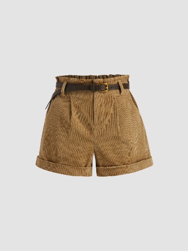 Camel Corduroy Mini Shorts