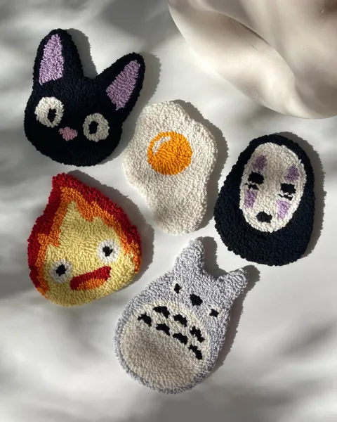 Punch Needle Coasters, Handmade Mug Rug, Drink Coasters, Hand Tufted Coaster, Anime Coaster, Anime Decor