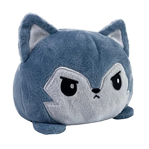 TeeTurtle - The Original Reversible Wolf Plushie - Gray - Cute Sensory Fidget Stuffed Animals That Show Your Mood - Happy + Angry Gray
