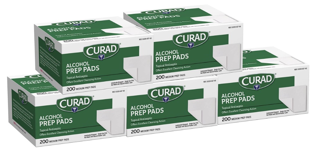 Curad Alcohol Prep Pads, 70% Alcohol, 1000 Count (5 Boxes 200 CT/EA) - 1000 Count Prep Pads